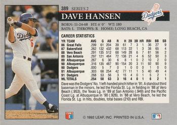 1992 Leaf #389 Dave Hansen Back
