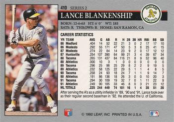 1992 Leaf #410 Lance Blankenship Back