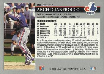 1992 Leaf #493 Archi Cianfrocco Back