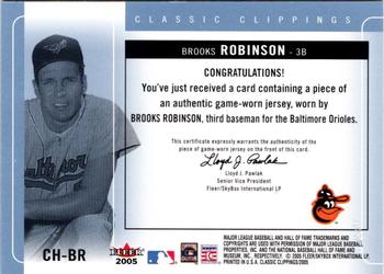 2005 Fleer Classic Clippings - Cut of History Single Jersey Blue #CH-BR Brooks Robinson Back