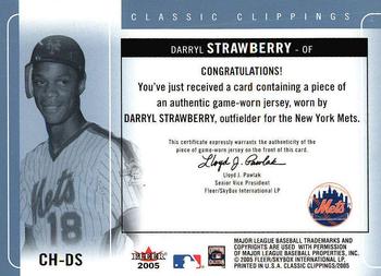 2005 Fleer Classic Clippings - Cut of History Single Jersey Blue #CH-DS Darryl Strawberry Back