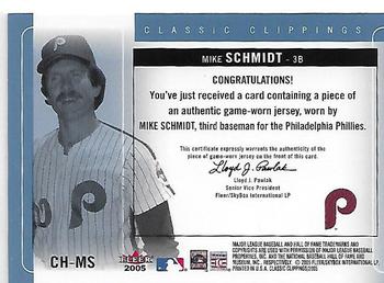 2005 Fleer Classic Clippings - Cut of History Single Jersey Blue #CH-MS Mike Schmidt Back