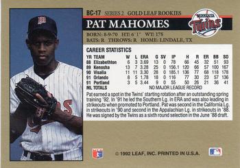 1992 Leaf - Gold Rookies #BC-17 Pat Mahomes Back