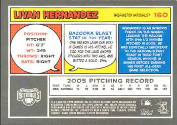 2006 Bazooka #160 Livan Hernandez Back