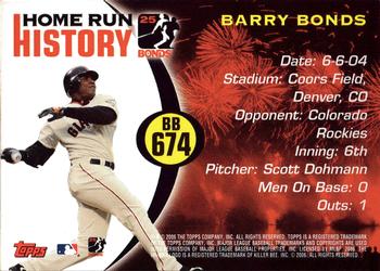 2006 Topps - Barry Bonds Home Run History #BB 674 Barry Bonds Back