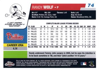 2006 Topps Chrome #74 Randy Wolf Back