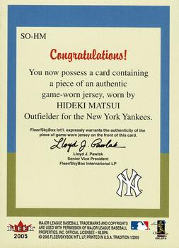 2005 Fleer Tradition - StandOuts Jerseys #SO-HM Hideki Matsui Back