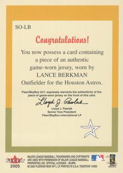 2005 Fleer Tradition - StandOuts Jerseys #SO-LB Lance Berkman Back