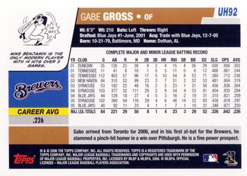 2006 Topps Updates & Highlights #UH92 Gabe Gross Back