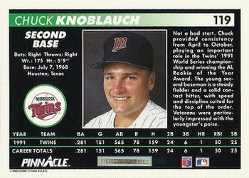 1992 Pinnacle #119 Chuck Knoblauch Back