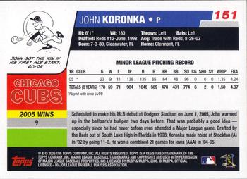 2006 Topps Opening Day #151 John Koronka Back