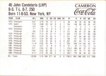 1985 Coca-Cola Pittsburgh Pirates SGA #NNO John Candelaria Back
