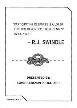 2009 Milwaukee Brewers Police - Emmet / Lebanon Police Dept. #NNO R.J. Swindle Back