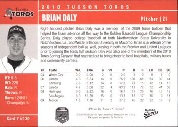 2010 MultiAd Tucson Toros #7 Brian Daly Back