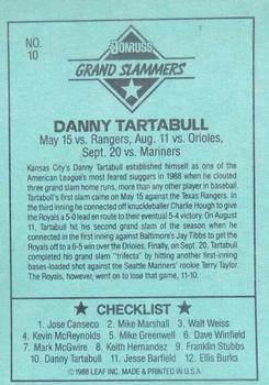 1989 Donruss - Blue Chips #10 Danny Tartabull Back