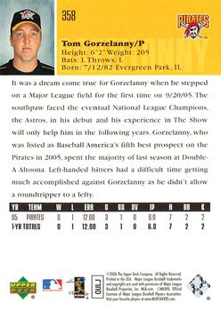 2006 Upper Deck #358 Tom Gorzelanny Back