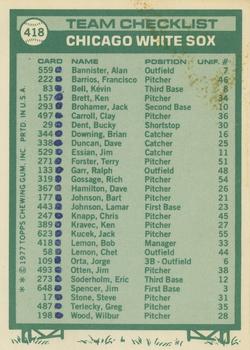 1977 Topps - Team Checklists #418 Chicago White Sox / Bob Lemon Back