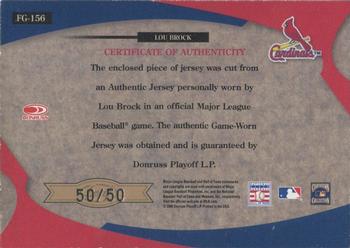 2005 Leaf Certified Materials - Fabric of the Game #FG-156 Lou Brock Back