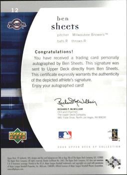 2005 SP Collection - SP Authentic Signatures #12 Ben Sheets Back