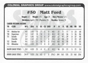 2004 Huntsville Stars #NNO Matt Ford Back
