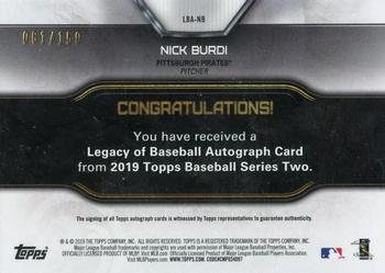 2019 Topps - Legacy of Baseball Autographs 150th Anniversary #LBA-NB Nick Burdi Back