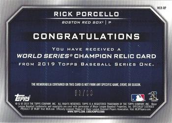 2019 Topps - World Series Champion Relics #WCR-RP Rick Porcello Back