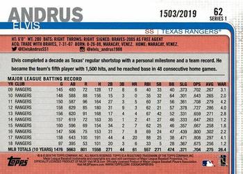 2019 Topps - Gold #62 Elvis Andrus Back