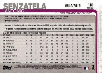 2019 Topps - Gold #181 Antonio Senzatela Back