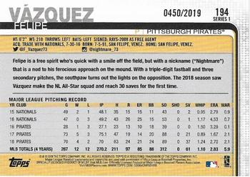 2019 Topps - Gold #194 Felipe Vázquez Back