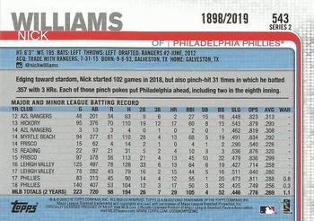 2019 Topps - Gold #543 Nick Williams Back