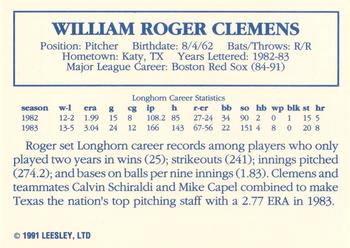 1992 Leesley Texas Longhorns #NNO Roger Clemens Back