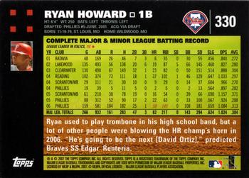 2007 Topps #330 Ryan Howard Back