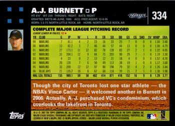 2007 Topps #334 A.J. Burnett Back