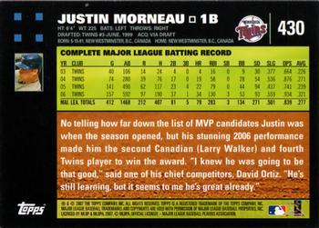 2007 Topps #430 Justin Morneau Back