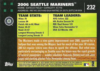 2007 Topps #232 Seattle Mariners Back