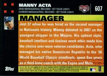 2007 Topps #607 Manny Acta Back