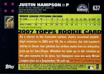 2007 Topps #637 Justin Hampson Back