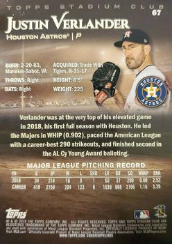 2019 Stadium Club #67 Justin Verlander Back