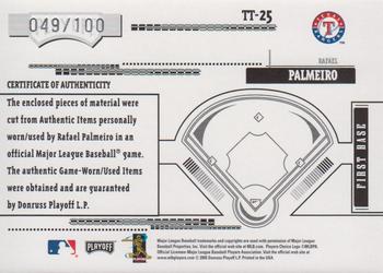 2005 Playoff Absolute Memorabilia - Tools of the Trade Swatch Double Prime Red #TT-25 Rafael Palmeiro Back