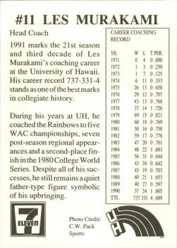 1991 7-Eleven Hawaii Rainbows #NNO Les Murakami Back