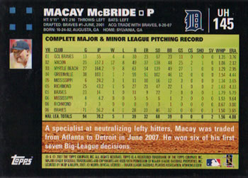 2007 Topps Updates & Highlights #UH145 Macay McBride Back