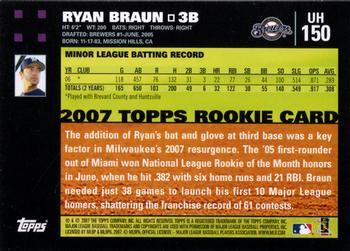2007 Topps Updates & Highlights #UH150 Ryan Braun Back