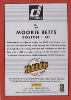 2019 Donruss - Highlights Bronze #H9 Mookie Betts Back