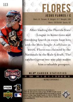 2007 SP Rookie Edition #113 Jesus Flores Back