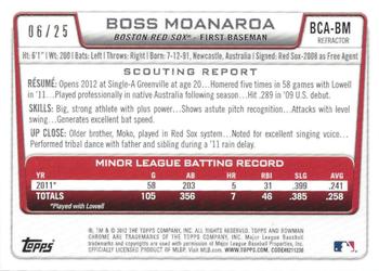 2012 Bowman Chrome - Prospects Autographs Orange Refractor #BCA-BM Boss Moanaroa Back