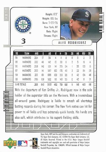 2000 Upper Deck MVP Jumbo All-Stars #AS15 Alex Rodriguez Back