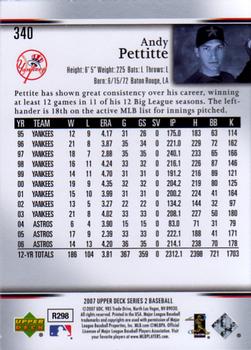 2007 Upper Deck #340 Andy Pettitte Back