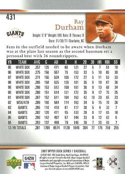 2007 Upper Deck #431 Ray Durham Back