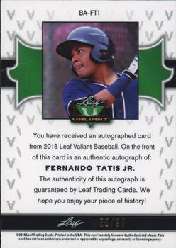 2018 Leaf Valiant - Green #BA-FT1 Fernando Tatis Jr. Back