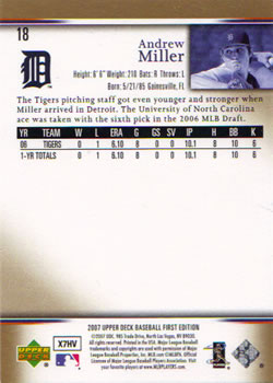 2007 Upper Deck First Edition #18 Andrew Miller Back